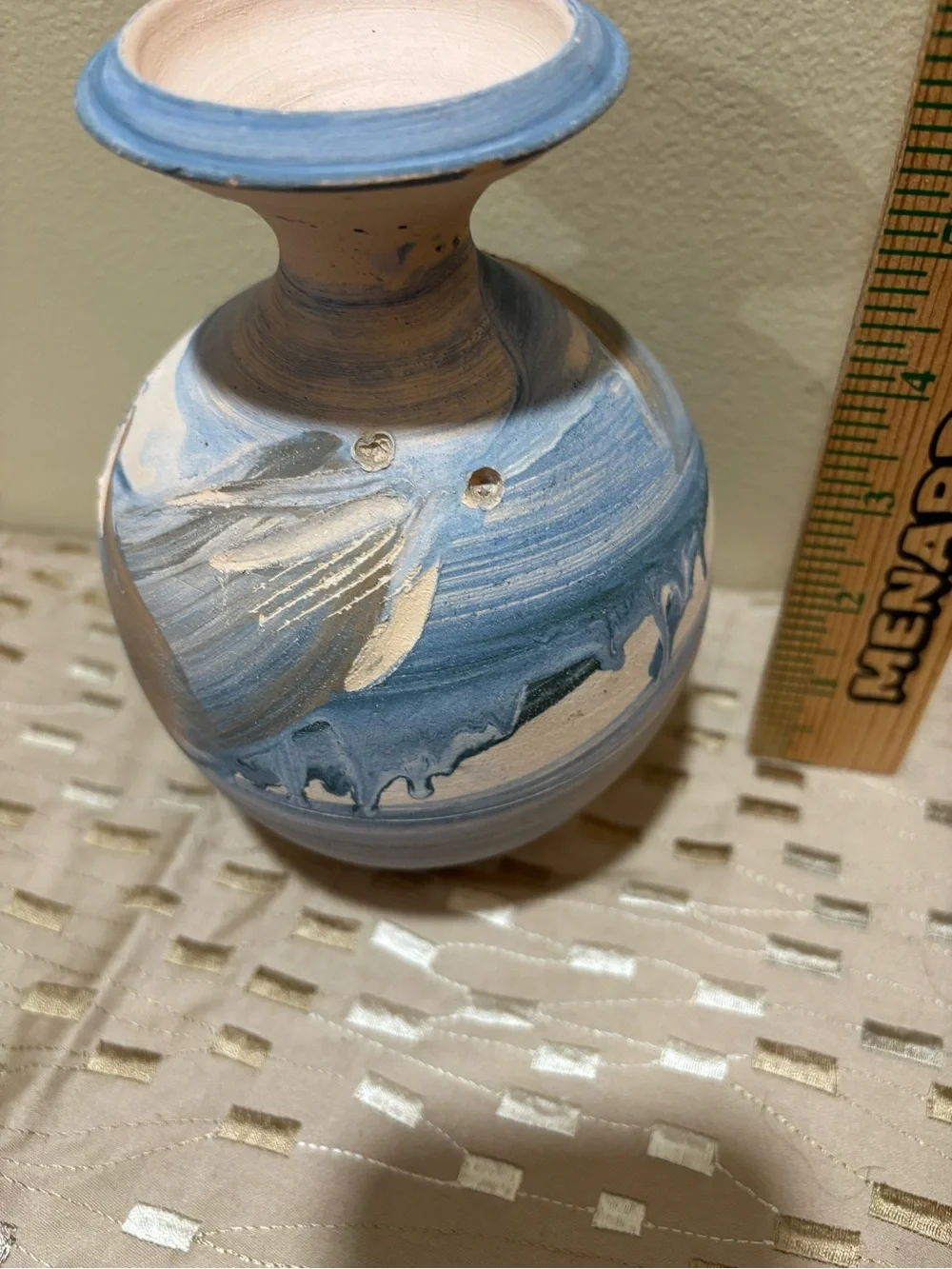 Hand-Painted Swirl Ceramic Vase in Blue and Brown